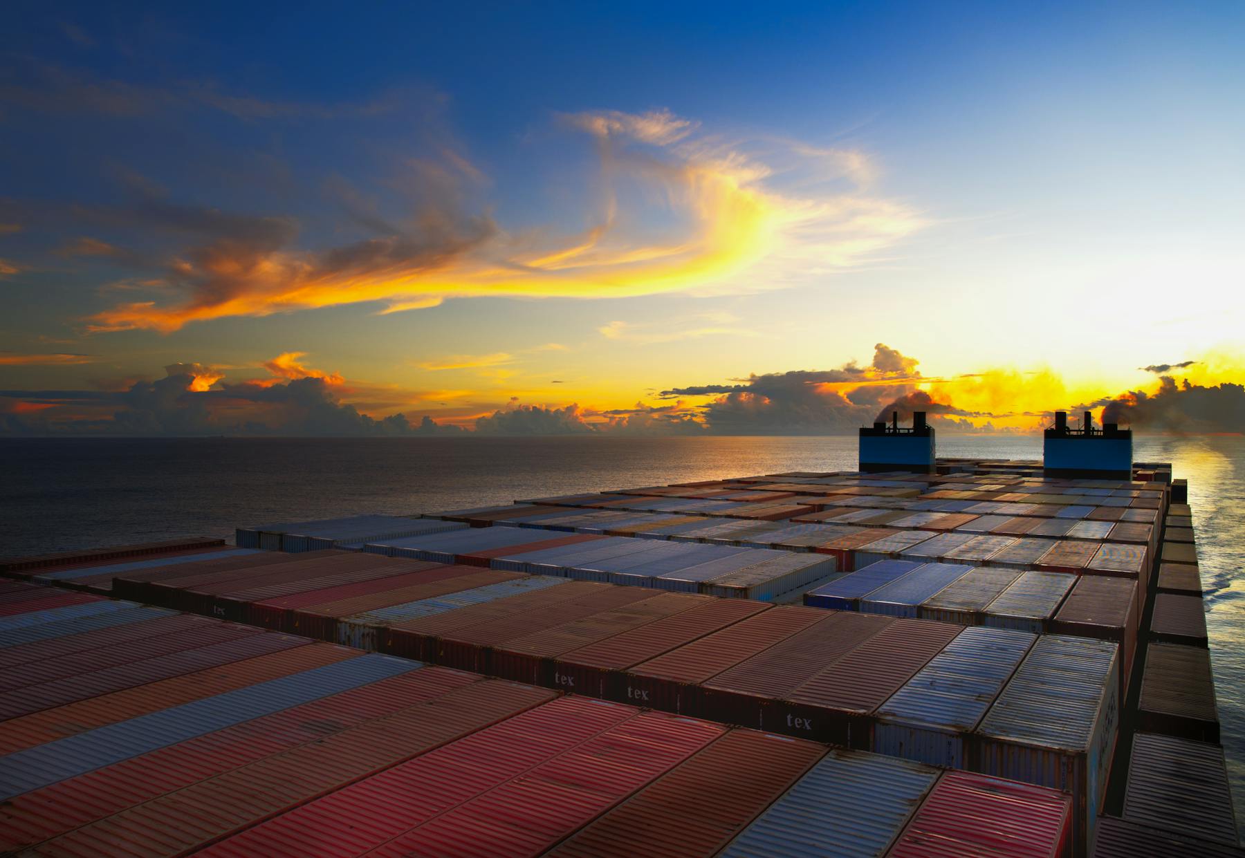 Global cargo network at sunset